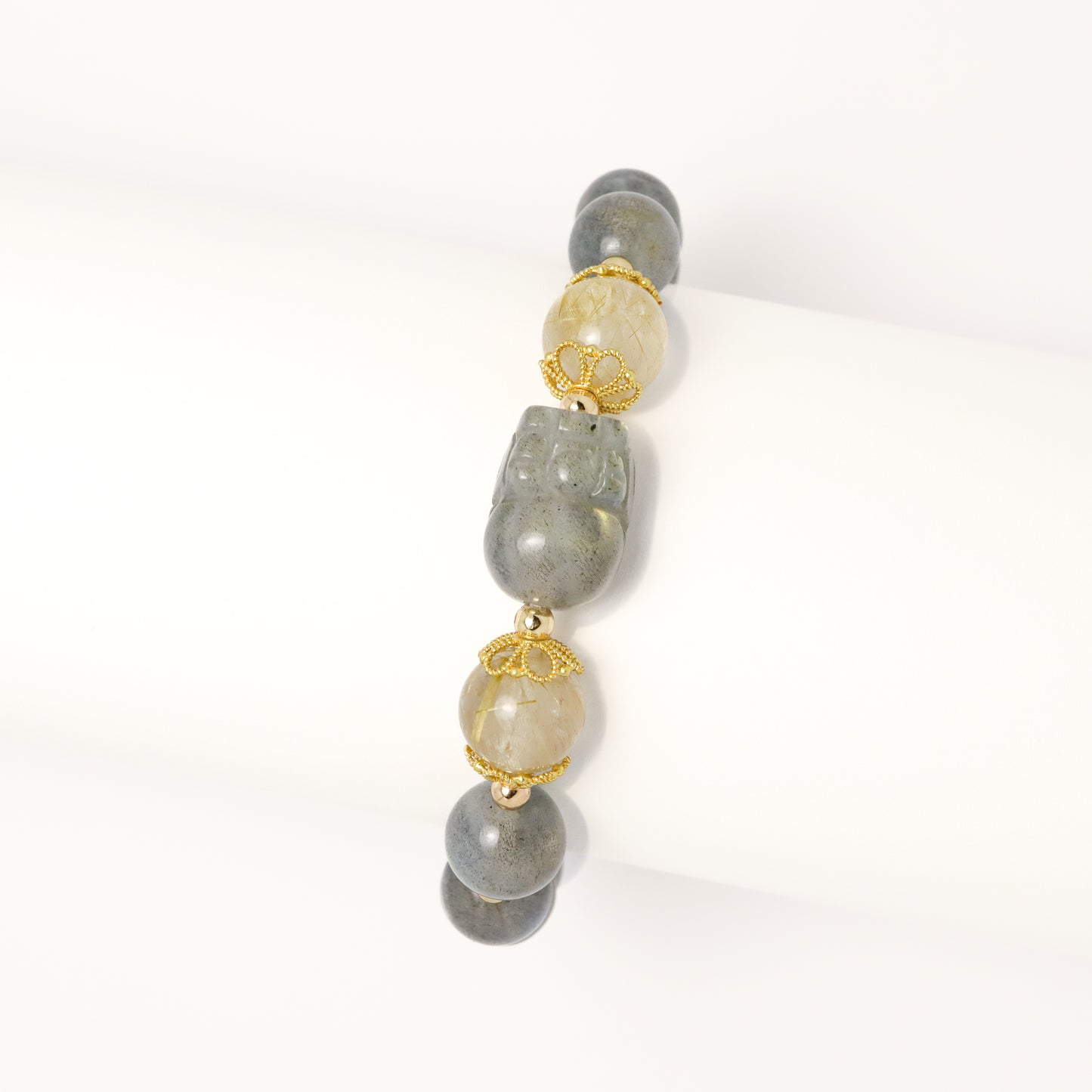 U R Wonderful - Grey Moonstone & Golden Rutilated Quartz Crystal Bracelet
