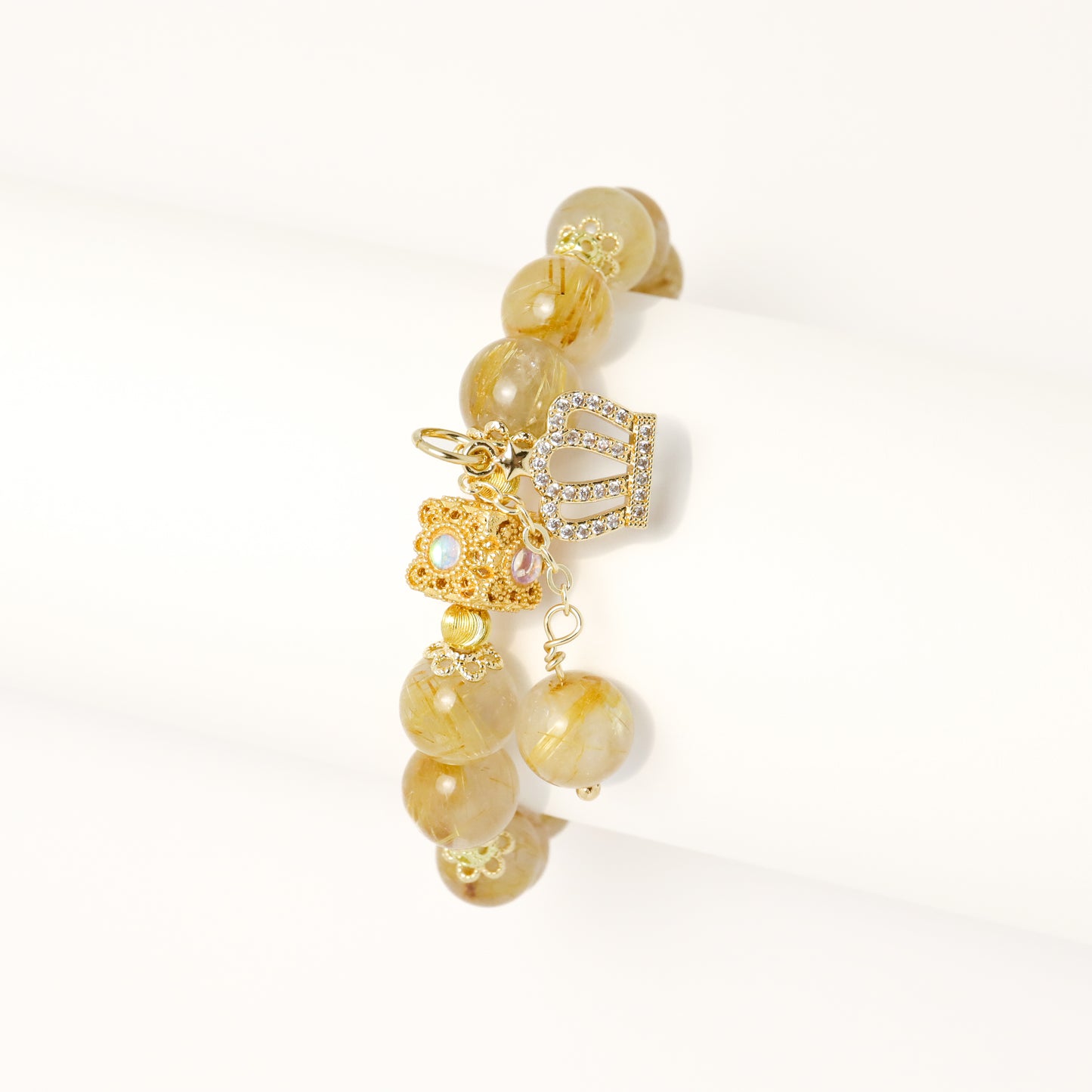 Love of King - Strawberry Quartz & Golden Rutilated Quartz Crystal Bracelet