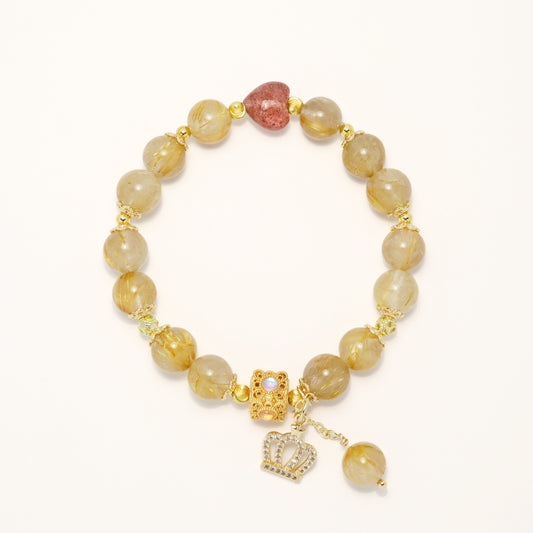 Love of King - Strawberry Quartz & Golden Rutilated Quartz Crystal Bracelet