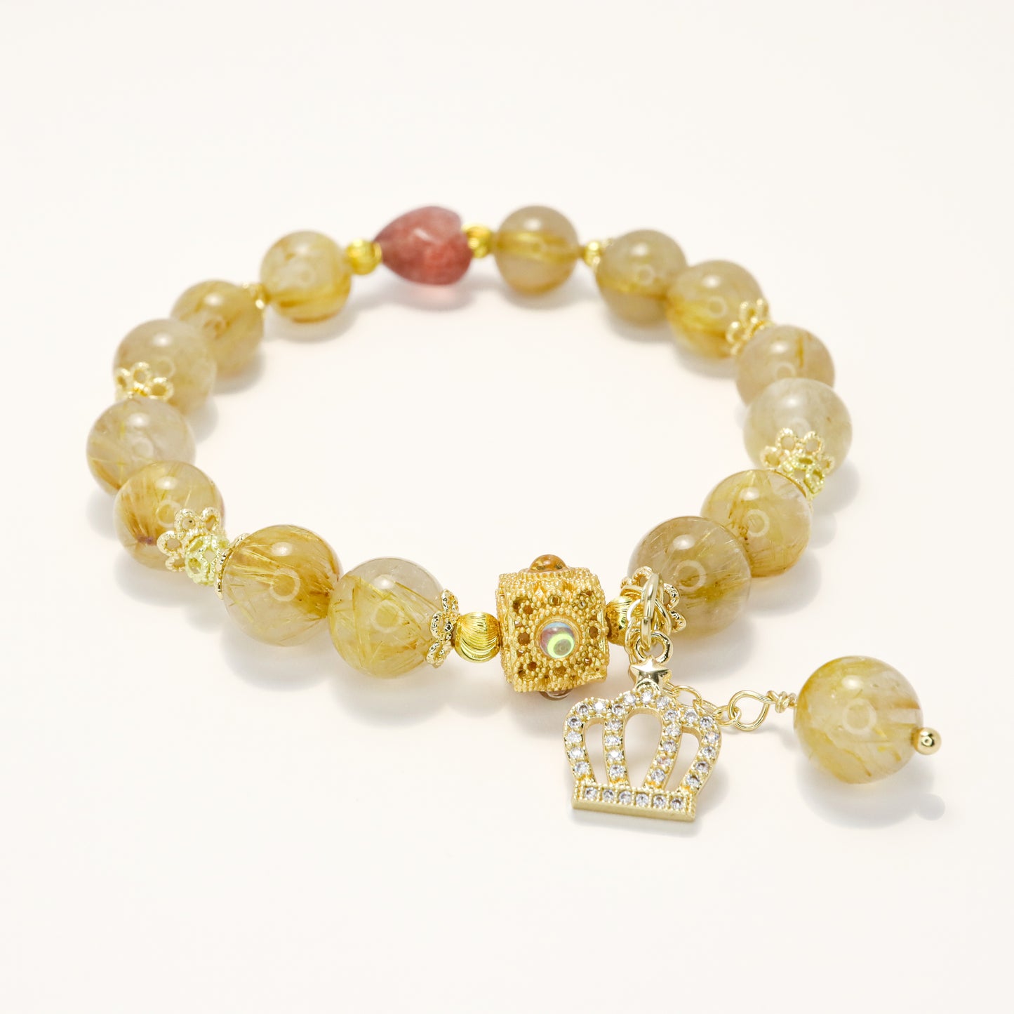 Love of King - Strawberry Quartz & Golden Rutilated Quartz Crystal Bracelet