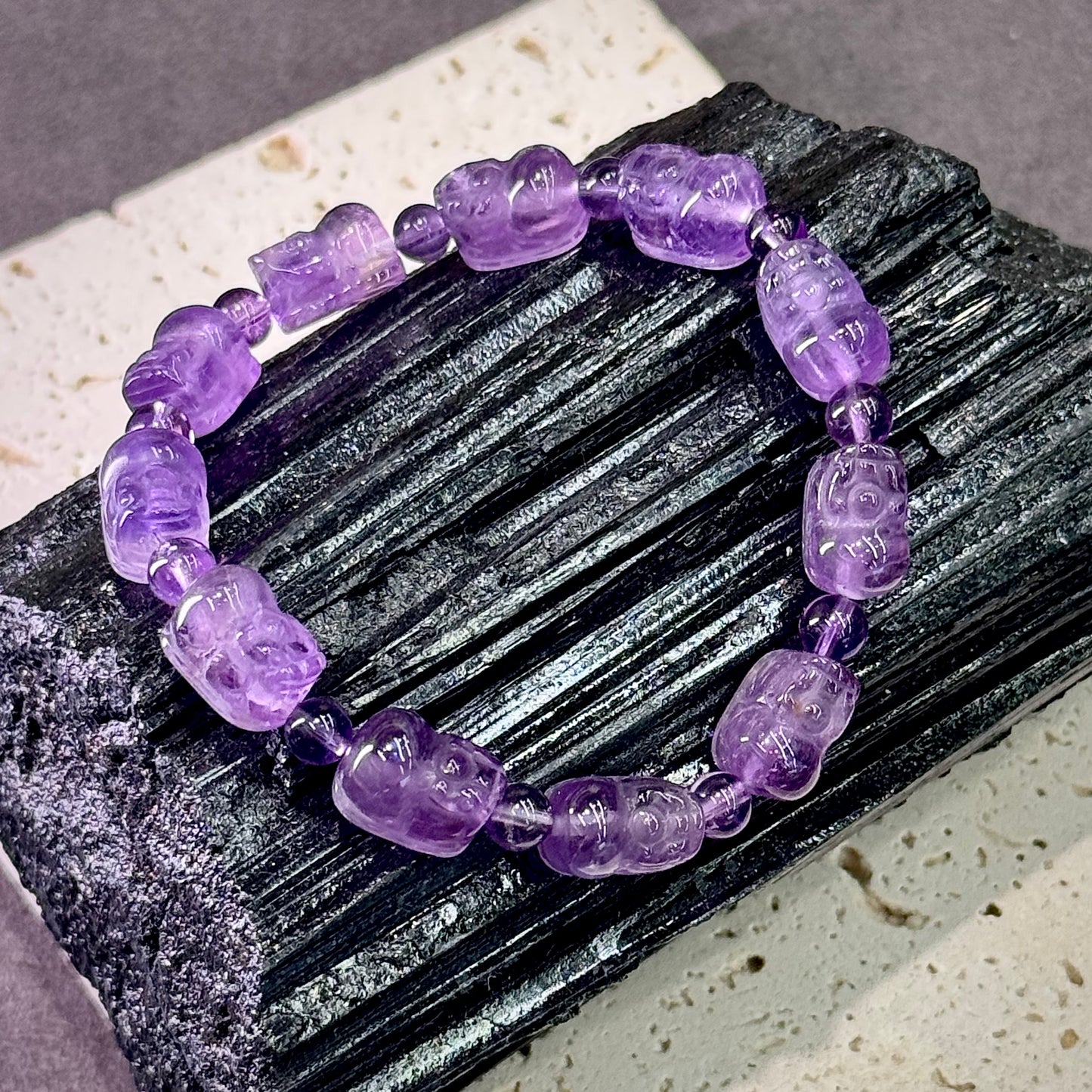 Brazilian Amethyst Pixiu Bracelet 巴西紫水晶 貔貅 - Guardian of Fortune 紫瑞守财