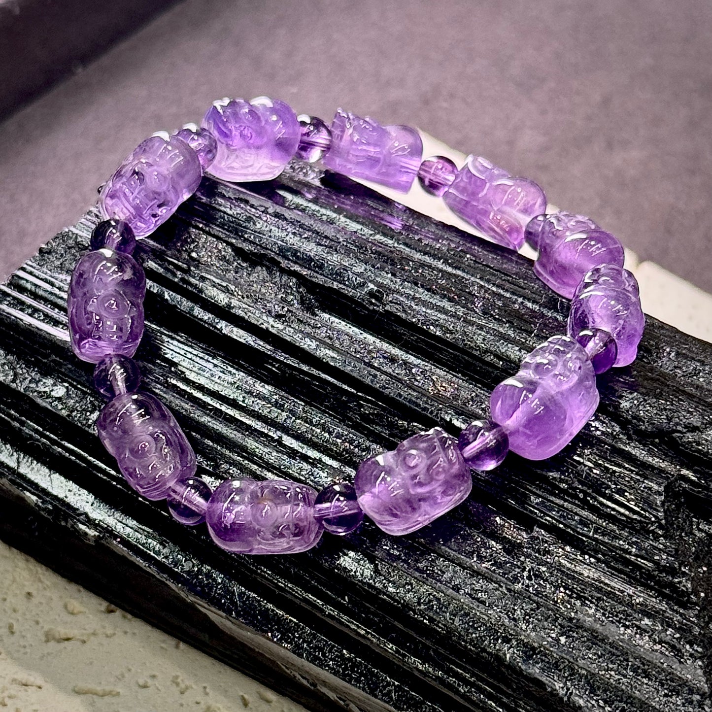 Brazilian Amethyst Pixiu Bracelet 巴西紫水晶 貔貅 - Guardian of Fortune 紫瑞守财