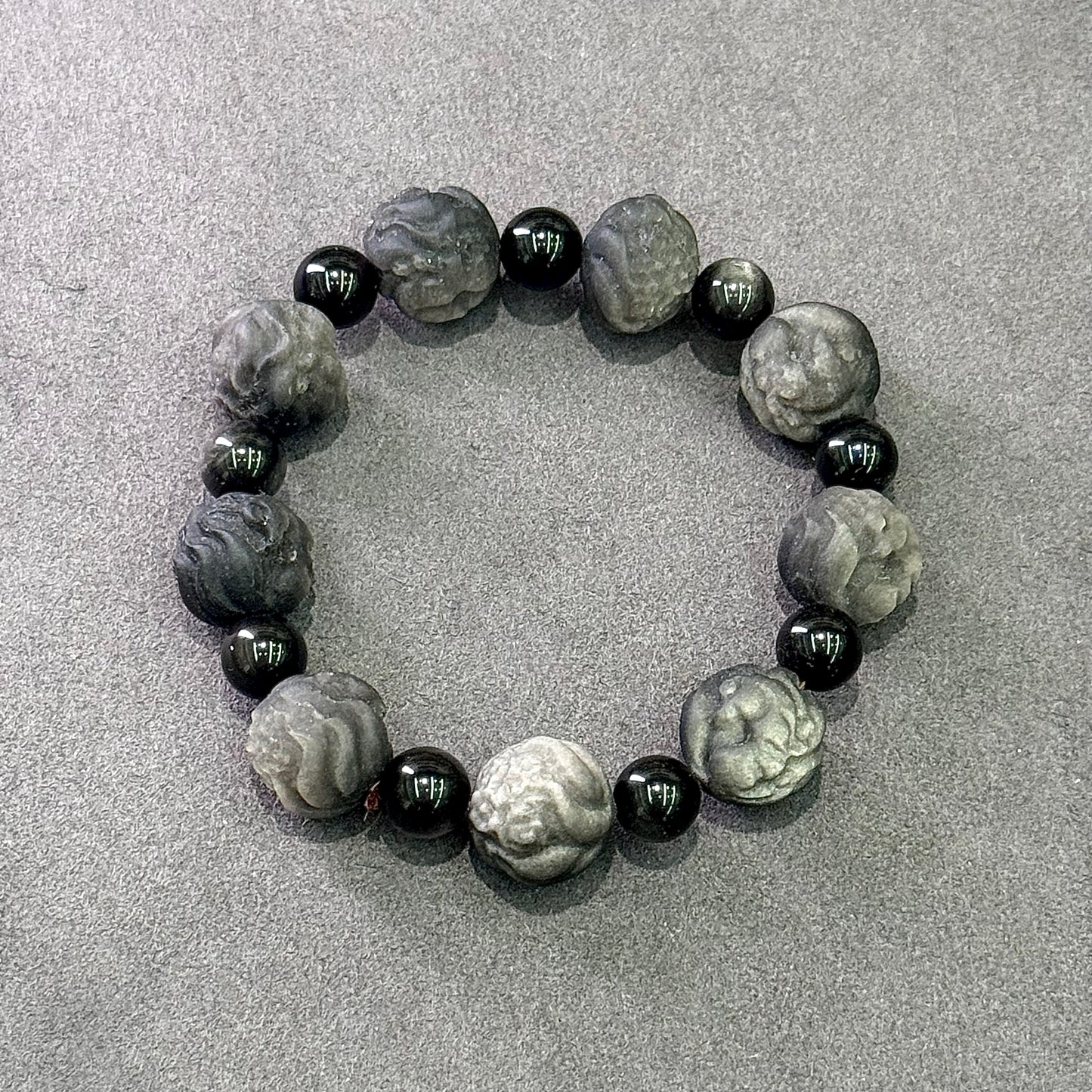 Silver Sheen Obsidian Nine-Tailed Fox Bracelet 银曜石九尾狐球 - Moonlit Fox 银月灵狐