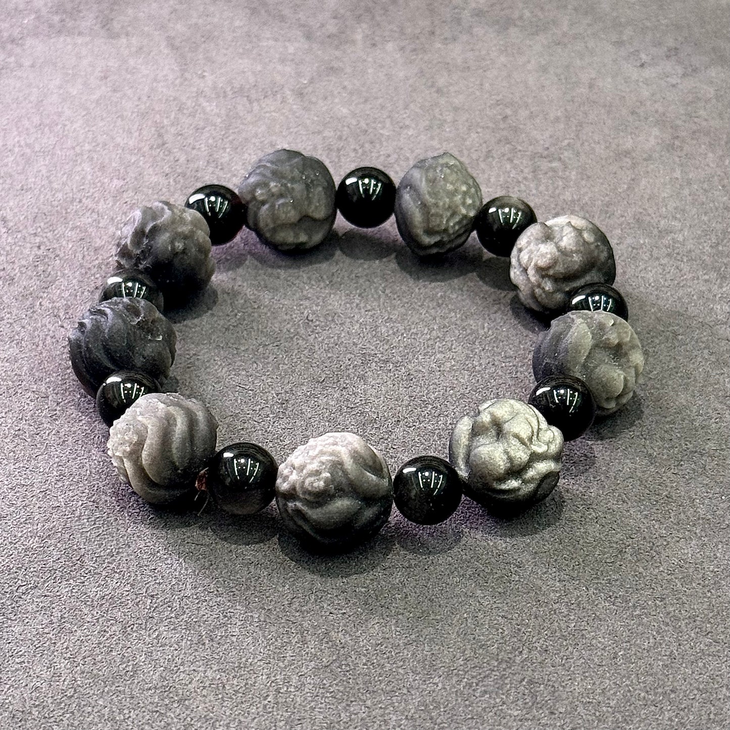 Silver Sheen Obsidian Nine-Tailed Fox Bracelet 银曜石九尾狐球 - Moonlit Fox 银月灵狐