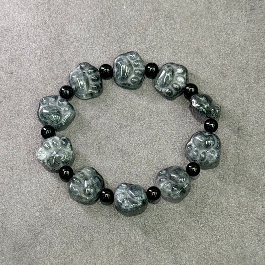 Black Strawberry Quartz & Obsidian Bracelet 黑草莓晶&黑曜石 - Midnight Paw 暗夜猫爪