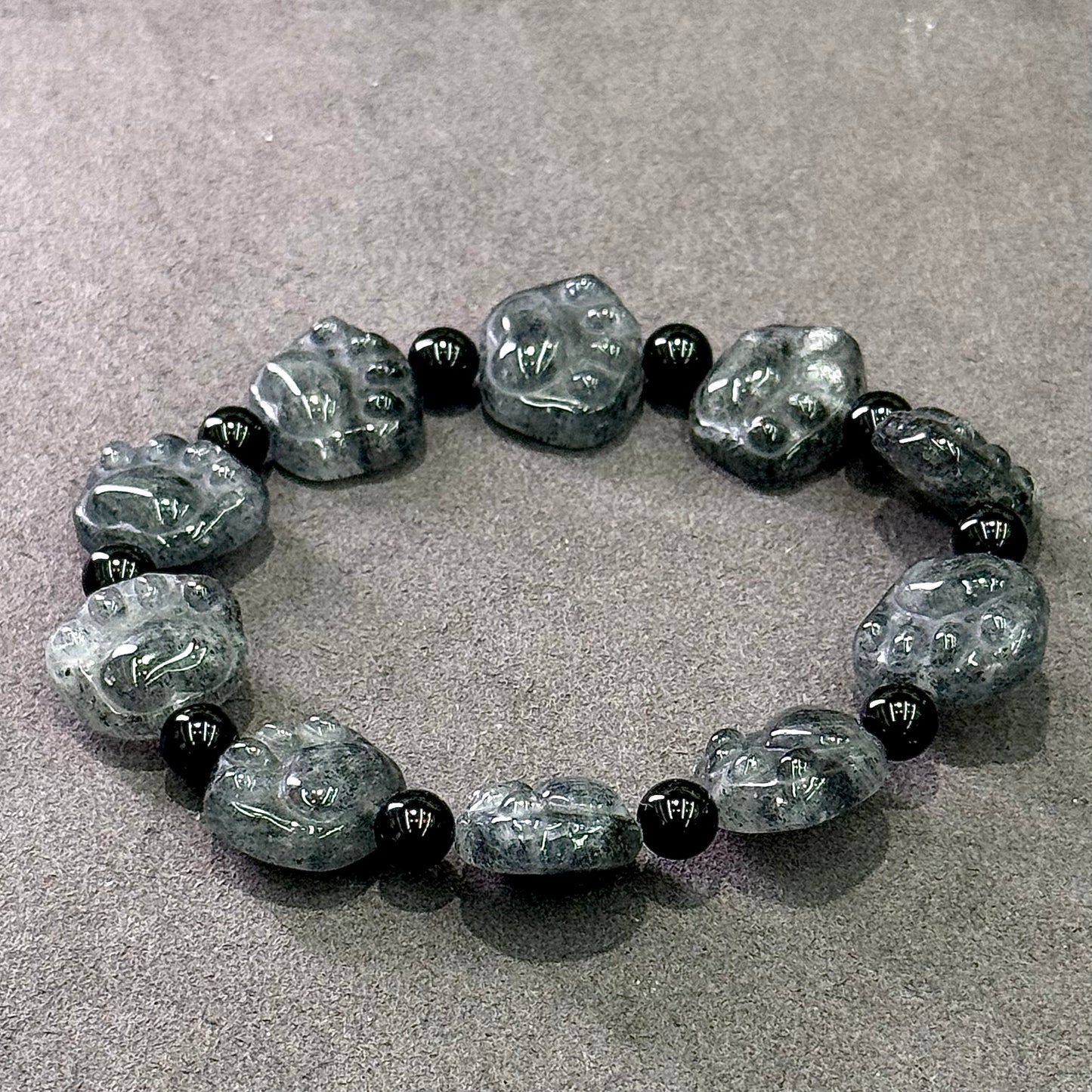 Black Strawberry Quartz & Obsidian Bracelet 黑草莓晶&黑曜石 - Midnight Paw 暗夜猫爪