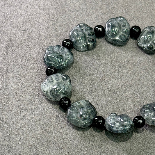Black Strawberry Quartz & Obsidian Bracelet 黑草莓晶&黑曜石 - Midnight Paw 暗夜猫爪