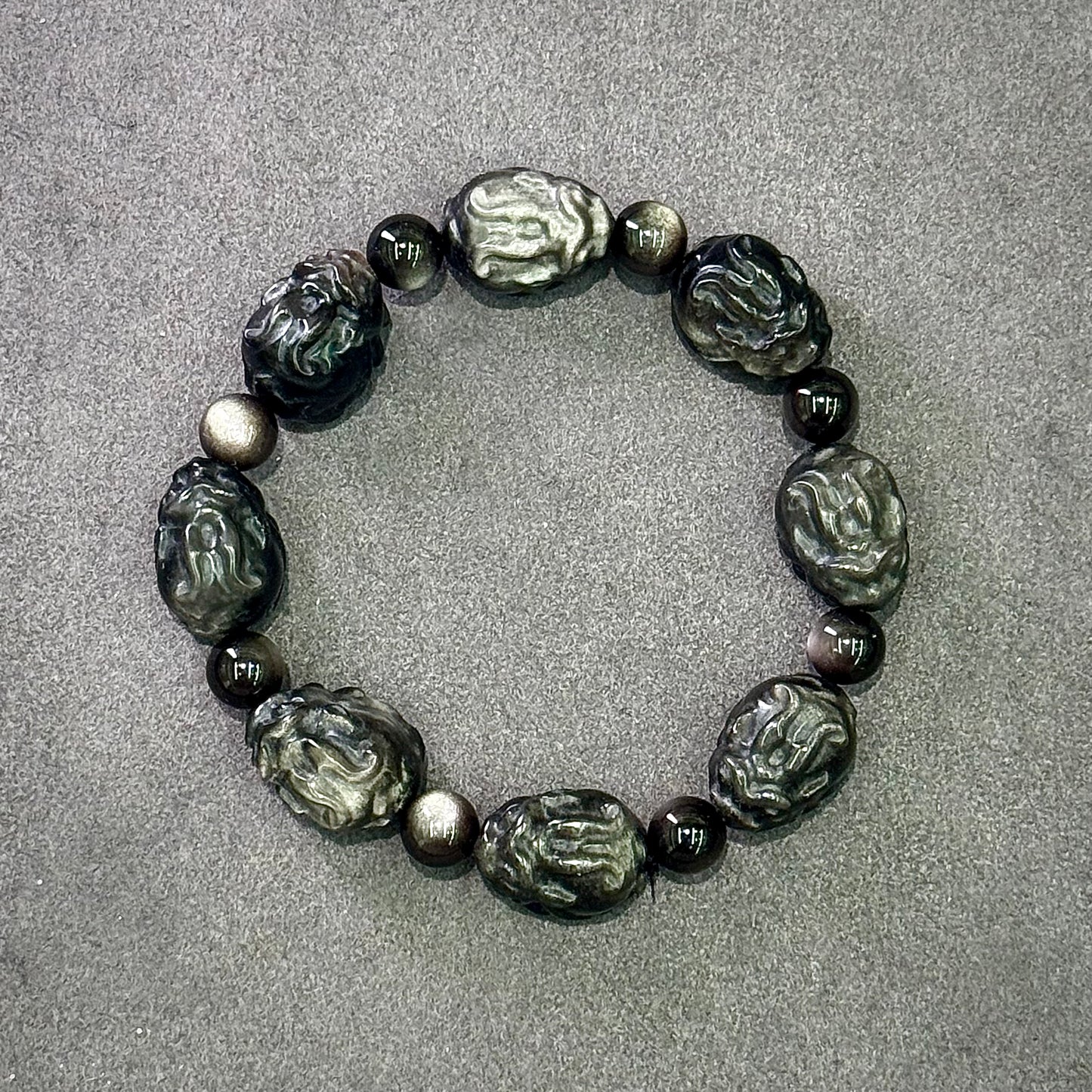 Silver Obsidian Pixiu Bracelet 银曜石貔貅- Lunar Guardian 银曜守财