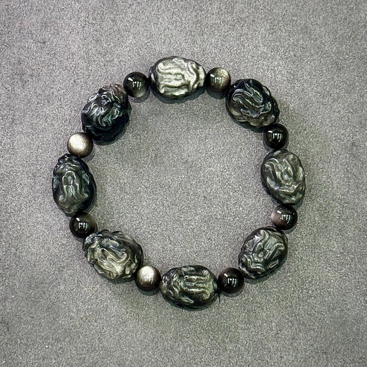 Silver Obsidian Pixiu Bracelet 银曜石貔貅- Lunar Guardian 银曜守财
