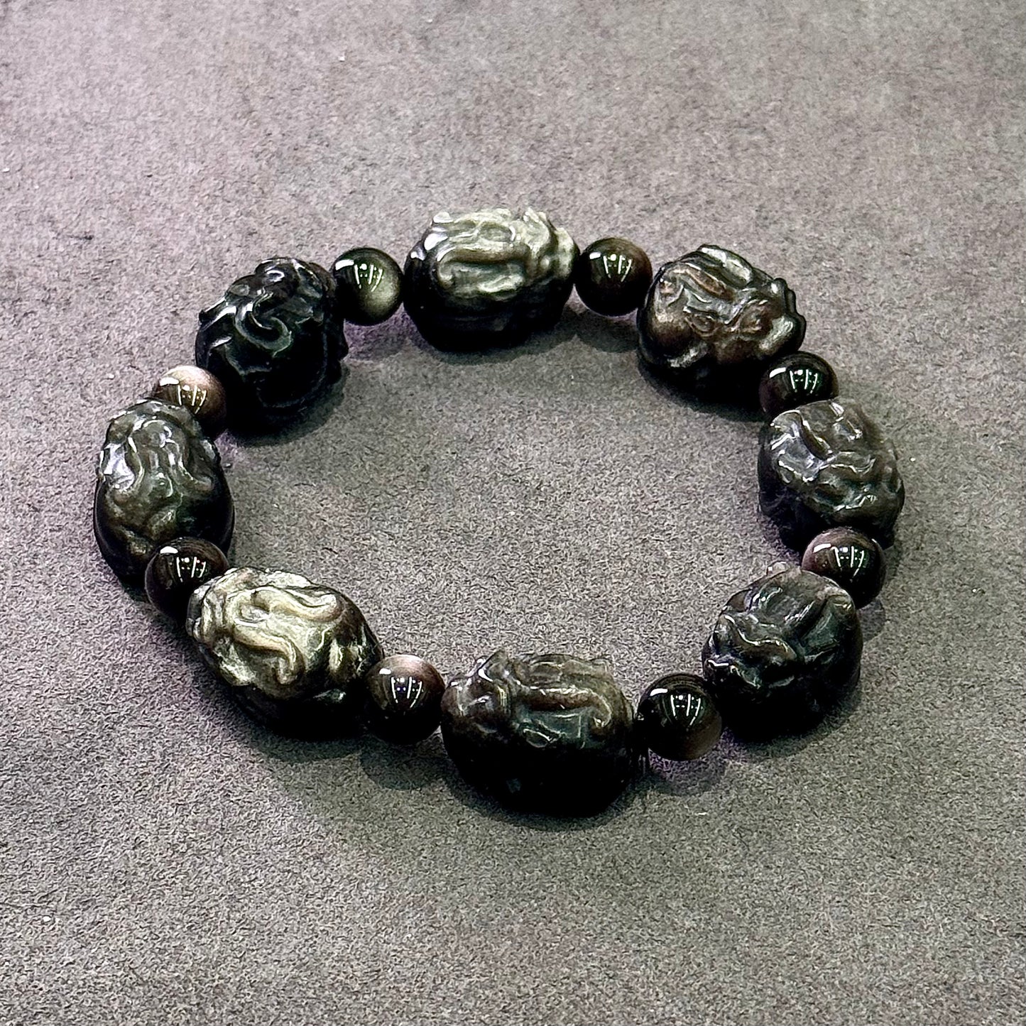 Silver Obsidian Pixiu Bracelet 银曜石貔貅- Lunar Guardian 银曜守财