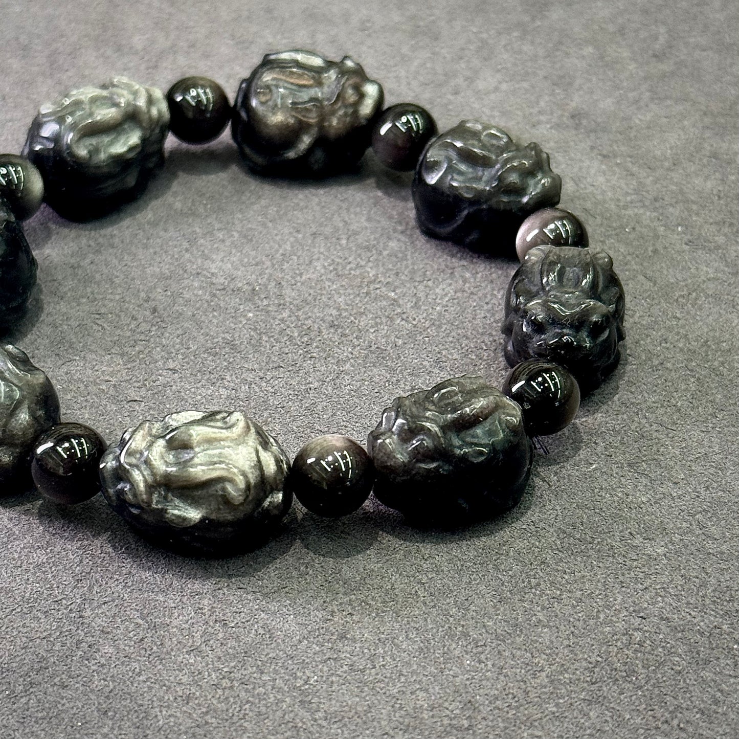 Silver Obsidian Pixiu Bracelet 银曜石貔貅- Lunar Guardian 银曜守财