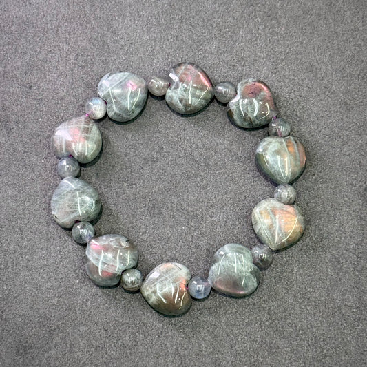 Pink Grey Moonstone Heart Bracelet 粉紫拉长石 - Blushing Moon 心月