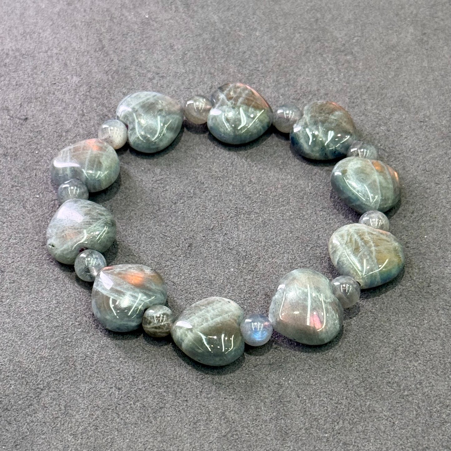 Pink Grey Moonstone Heart Bracelet 粉紫拉长石 - Blushing Moon 心月