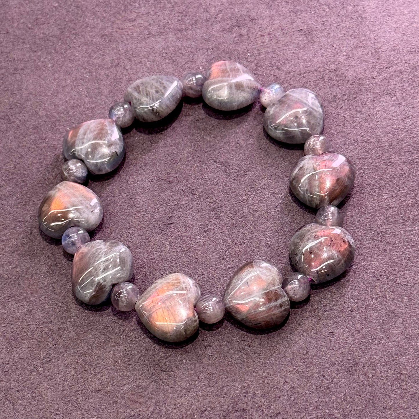 Pink Grey Moonstone Heart Bracelet 粉紫拉长石 - Blushing Moon 心月