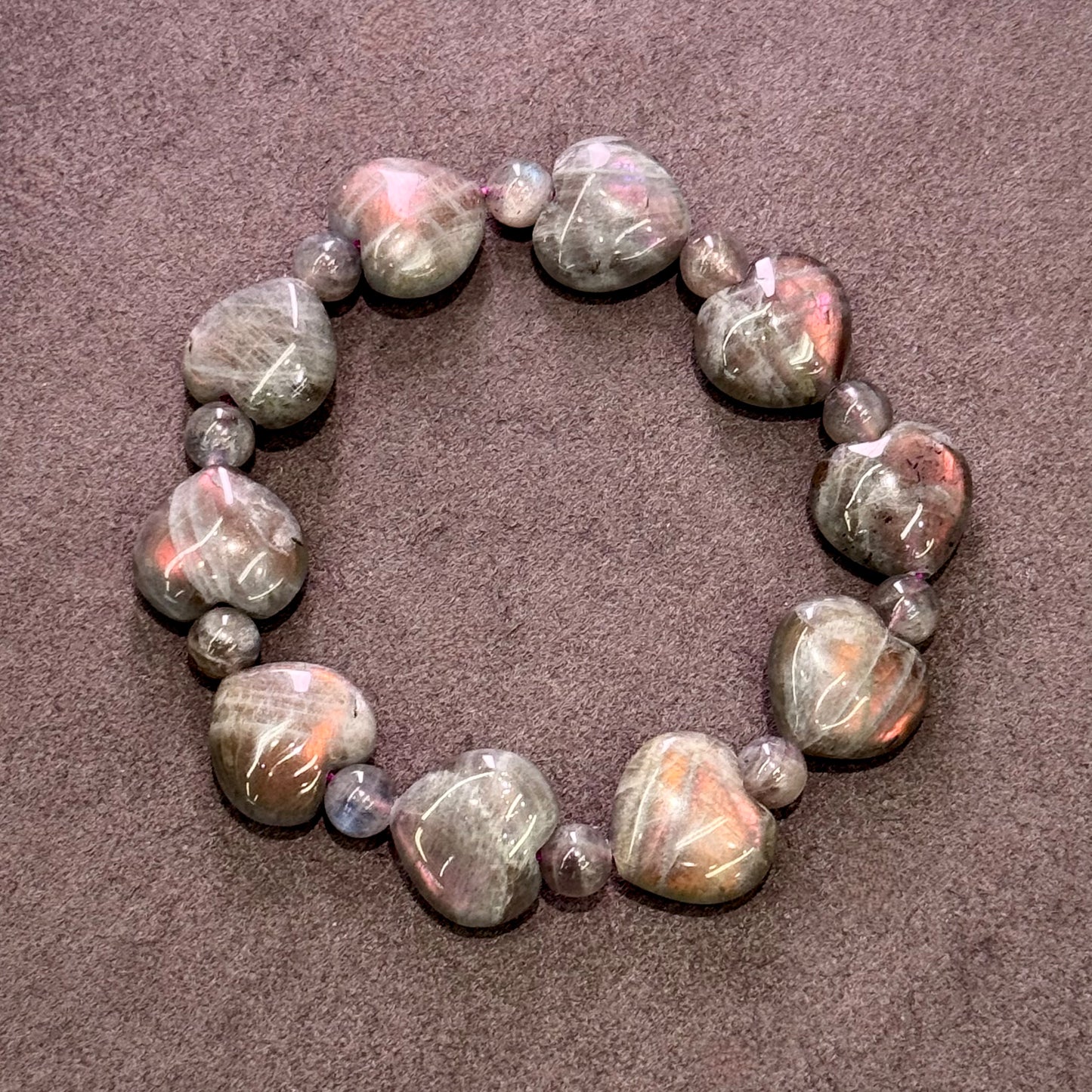 Pink Grey Moonstone Heart Bracelet 粉紫拉长石 - Blushing Moon 心月