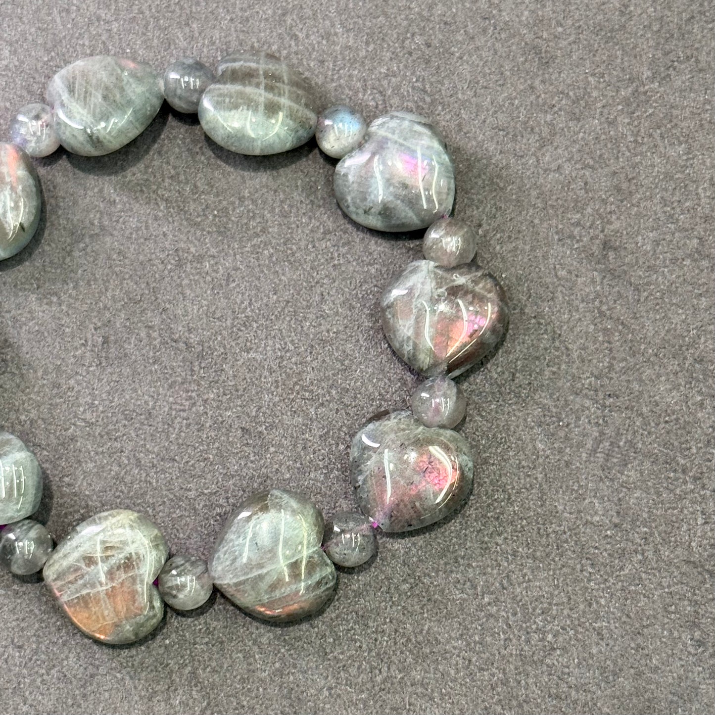 Pink Grey Moonstone Heart Bracelet 粉紫拉长石 - Blushing Moon 心月