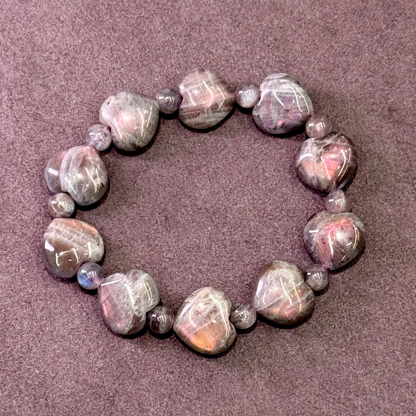Pink Grey Moonstone Heart Bracelet 粉紫拉长石 - Blushing Moon 心月