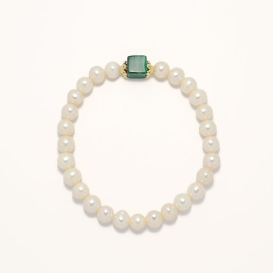 French Noble -  Freshwater Pearl & Malachite Bracelet