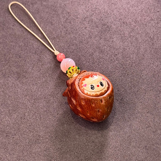 Sandalwood Strawberry Labubu Carving 檀木 - Berry Mischief 莓莓乐布