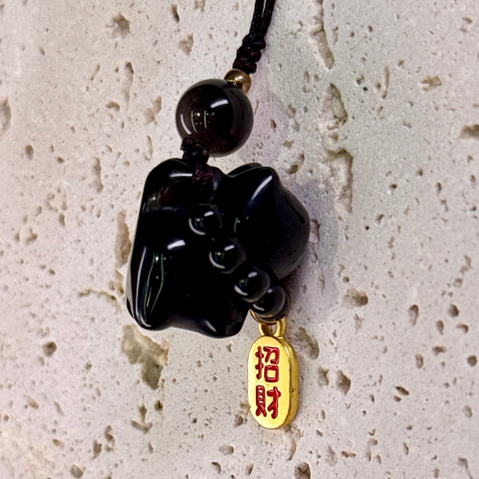 Silver Sheen Obsidian Cat Carving 银曜石小猫 - Moonlit Companion 银月猫灵 🐱🌙