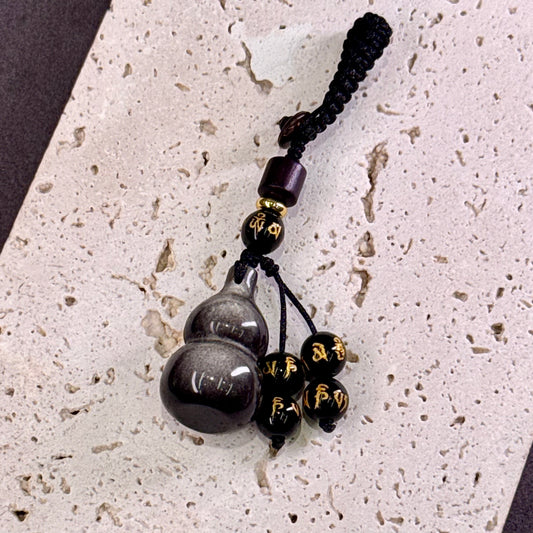 Silver Sheen Obsidian Gourd Carving 银曜石葫芦 - Moonlit Blessing 银月福禄 🌙🍐