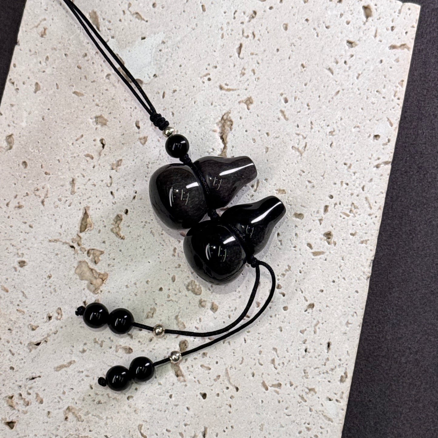 Silver Sheen Obsidian Gourd Pair 银曜石葫芦 - Twin Blessings 银月双福 🌙🍐🍐