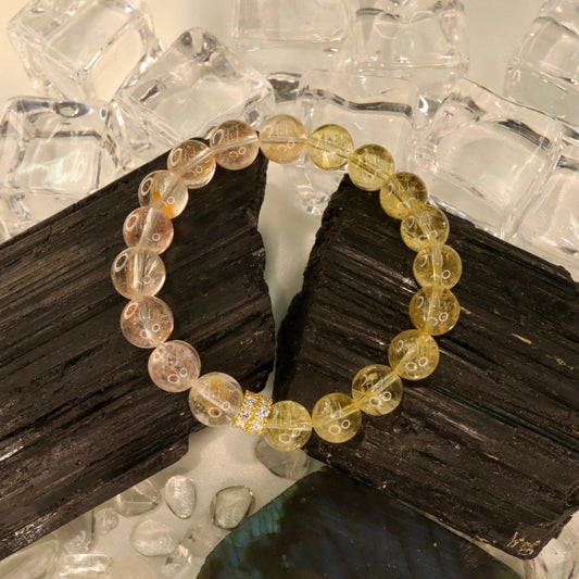 Rose Hematoid Quartz, Citrine & 925 Silver Bracelet - Blush Radiance
