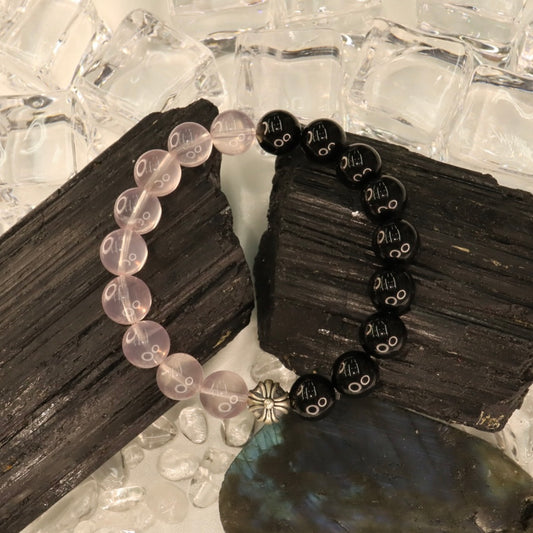 Rose Quartz, Obsidian & 925 Sterling Silver Bracelet - Love Shield