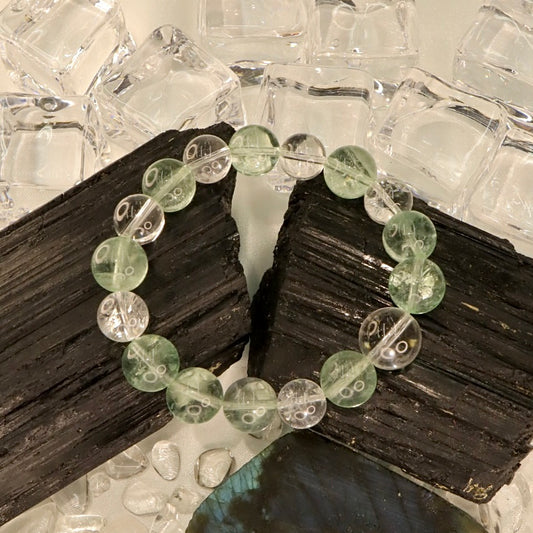 Green Fluorite & Clear Quartz Bracelet - Clarity & Growth