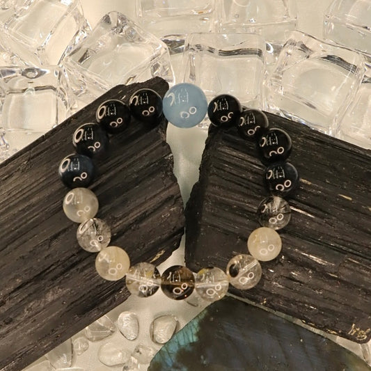 Aquamarine, Herkimer Diamond, Black Rutilated Quartz & Multi-Crystals Bracelet - Astral Vanguard