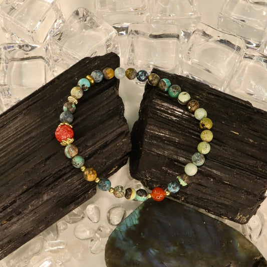 Turquoise, Cinnabar & Red Agate Bracelet - Ember & Sky Vital Harmony