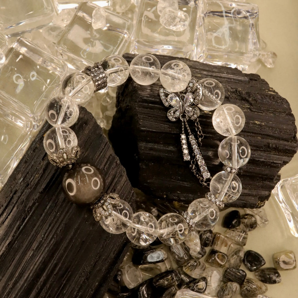 Silver Obsidian & Clear Quartz Bracelet - Celestial Mirror