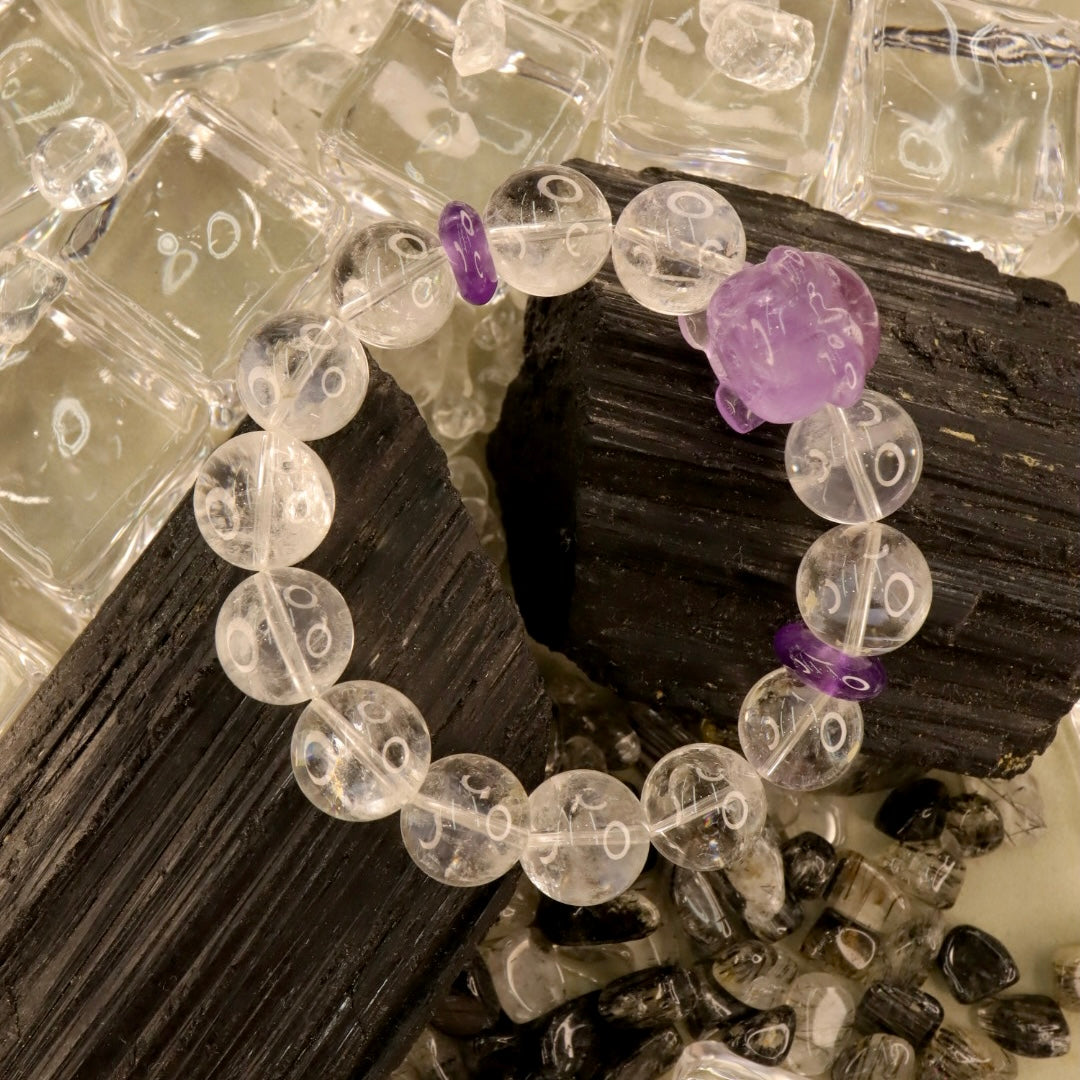 Amethyst & Clear Azeztulite/Quartz Bracelet - Berry Bear Glow