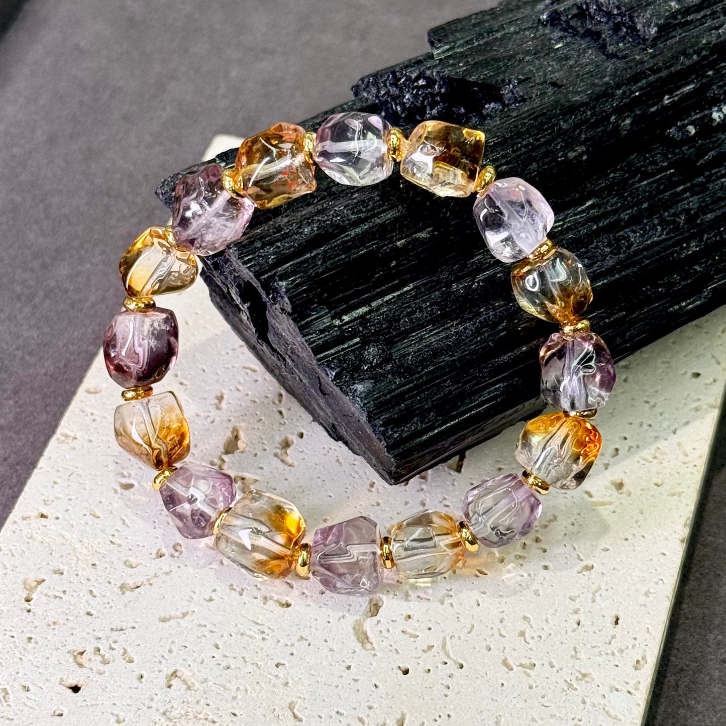 Citrine & Amethyst Bracelet 黄水晶 紫水晶 - Golden Violet Harmony 金紫和韵