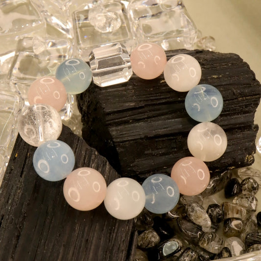 Snowflake Phantom Quartz, Rose Quartz & Aquamarine Bracelet - Balanced Harmony