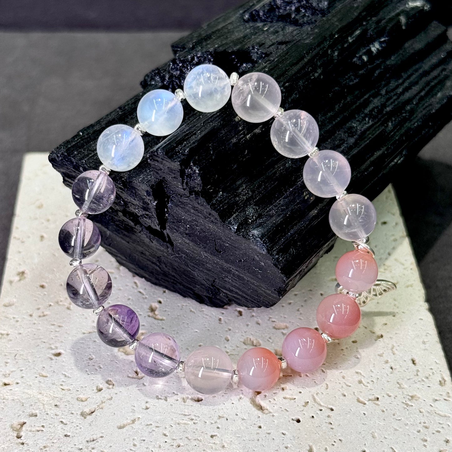 Amethyst & Moonstone Butterfly Bracelet 紫水晶 蓝月光 盐源玛瑙 粉水晶 s925银 - Silver Moon Garden 月蝶花境 🦋🌙