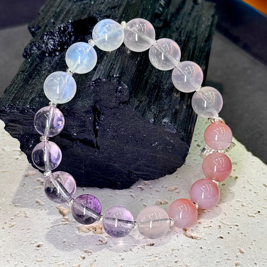 Amethyst & Moonstone Butterfly Bracelet 紫水晶 蓝月光 盐源玛瑙 粉水晶 s925银 - Silver Moon Garden 月蝶花境 🦋🌙