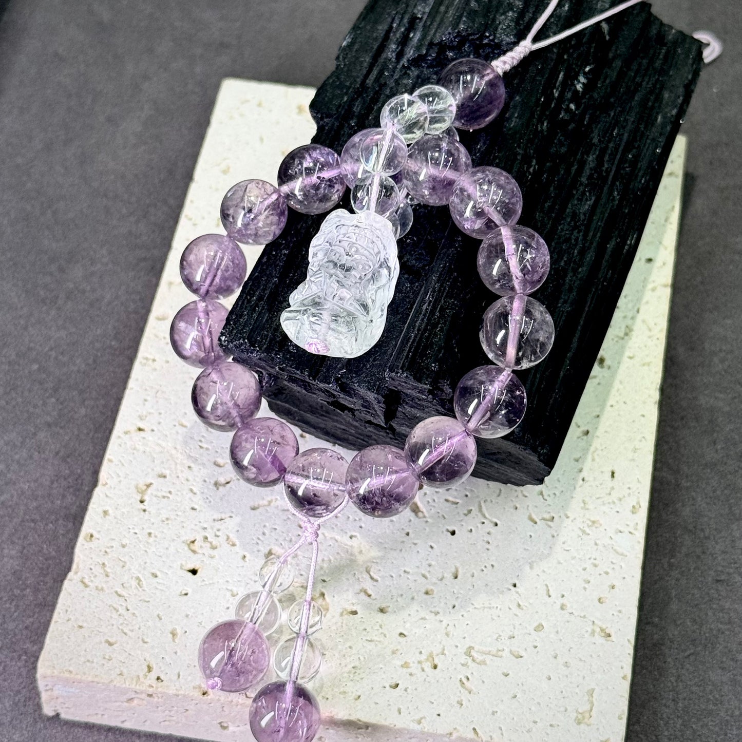 Amethyst & Clear Quartz Nine-Tailed Fox Car Charm 紫水晶 九尾狐 车饰 - Moonlit Fortune 灵狐映月 🦊