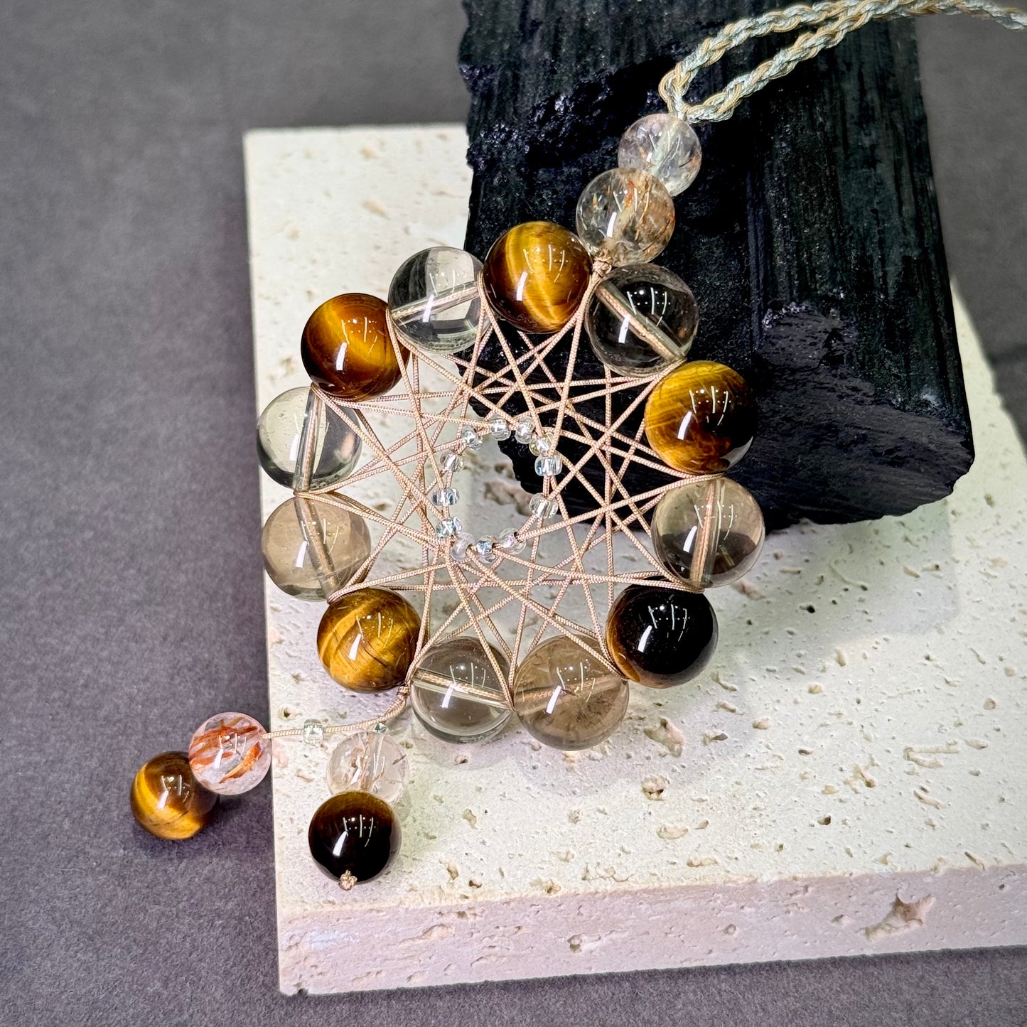 Tiger’s Eye Dreamcatcher Car Charm 黄虎眼 茶晶 黑金超 捕梦网 车饰 - Golden Night 捕梦金辉 🪶🌙