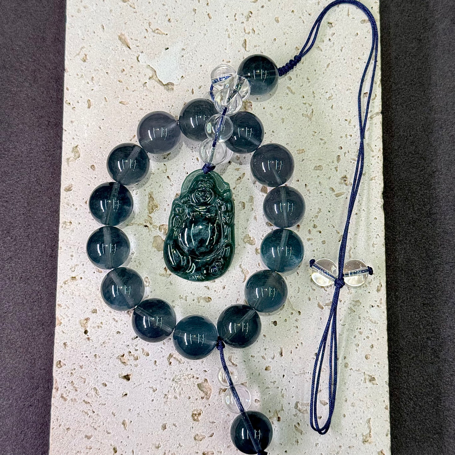 Green Fluorite Buddha Car Charm 绿萤石 佛公 车饰- Serene Journey 青萤平安