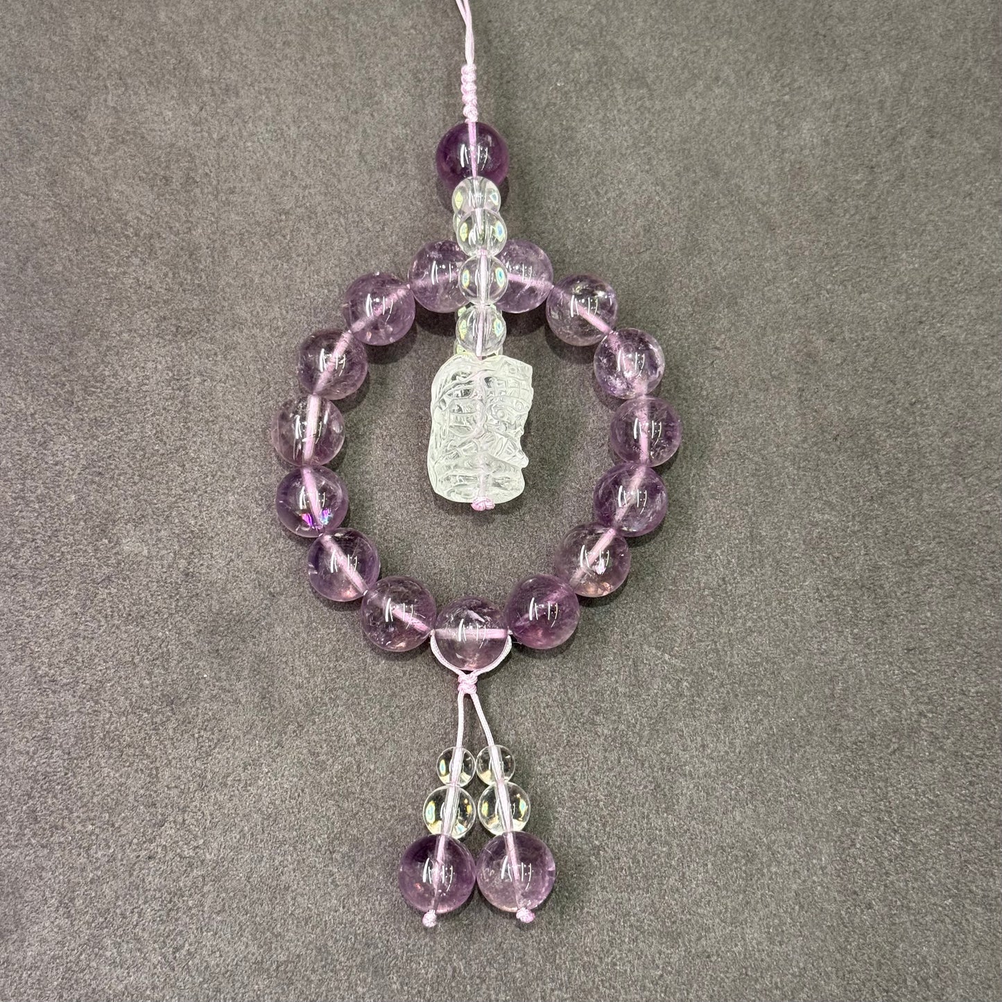 Amethyst & Clear Quartz Nine-Tailed Fox Car Charm 紫水晶 九尾狐 车饰 - Moonlit Fortune 灵狐映月 🦊