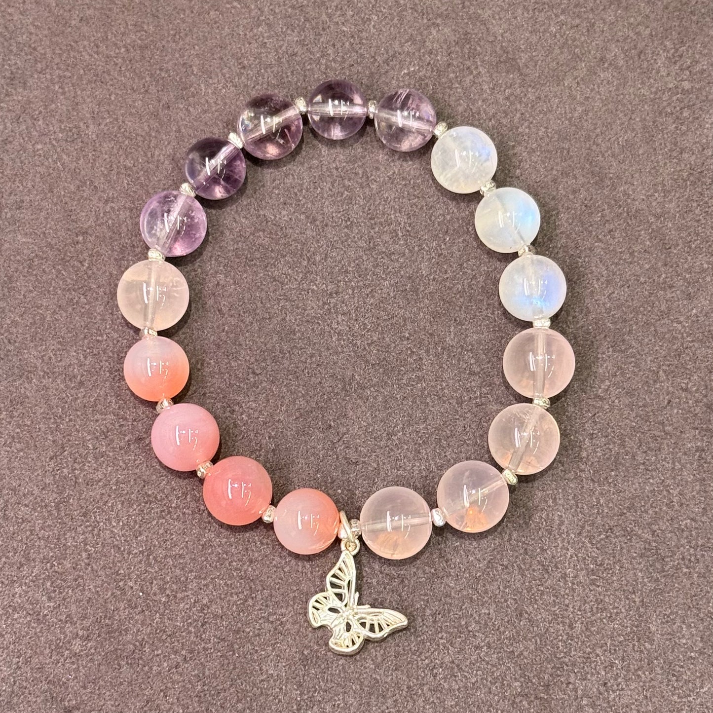 Amethyst & Moonstone Butterfly Bracelet 紫水晶 蓝月光 盐源玛瑙 粉水晶 s925银 - Silver Moon Garden 月蝶花境 🦋🌙