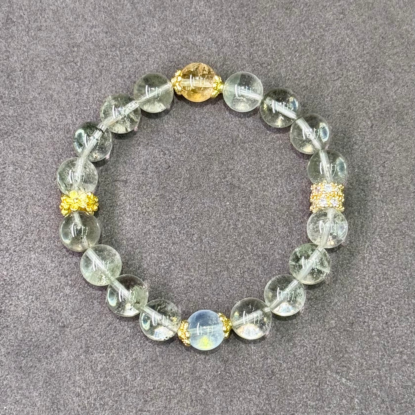 Green Phantom Quartz, Aquamarine & Citrine Bracelet 绿幽灵 海蓝宝 黄水晶 - Emerald Tide 翠澜流光 🌿🌊☀️