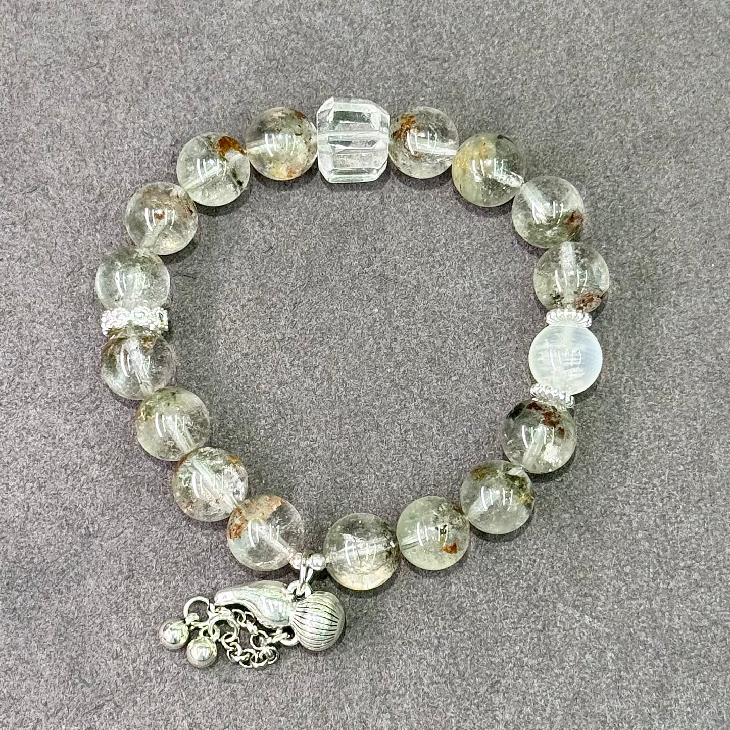 Phantom Quartz & Blue Moonstone Bracelet 幽灵水晶 蓝月光 白水晶 - Moonlit Growth 月影幽境 🌙🌿