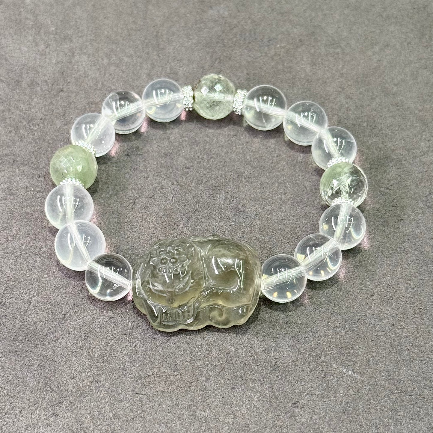 Green Crystal Fox & Green Phantom Quartz Bracelet 绿幽灵 & 绿水晶狐牌 - Forest Fortune 翠影灵狐