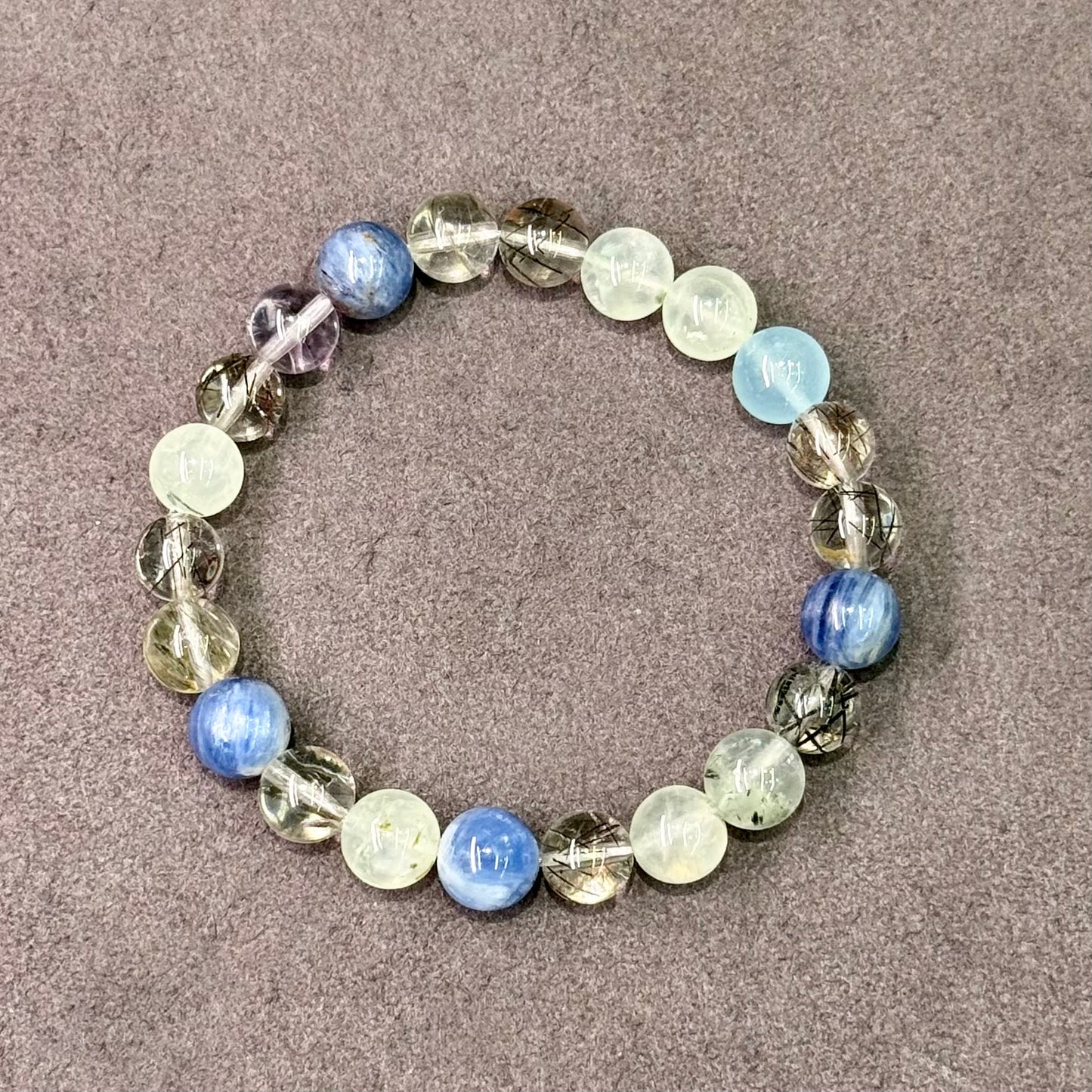 Prehnite, Kyanite, Black Rutilated & Clear Quartz Bracelet 葡萄石 黑发晶 蓝晶石 白水晶 - Celestial Balance 星澜之境