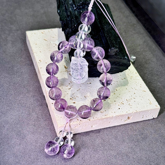 Amethyst & Clear Quartz Nine-Tailed Fox Car Charm 紫水晶 九尾狐 车饰 - Moonlit Fortune 灵狐映月 🦊