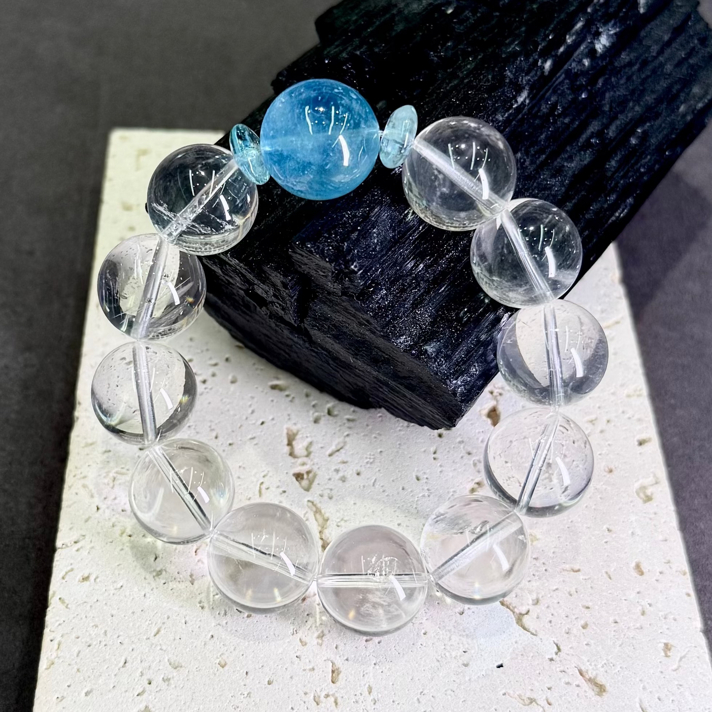 Devil Blue Aquamarine, Blue Topaz & Clear Quartz Bracelet 魔鬼蓝海蓝宝 蓝托帕 白水晶 - Deep Ocean 深海
