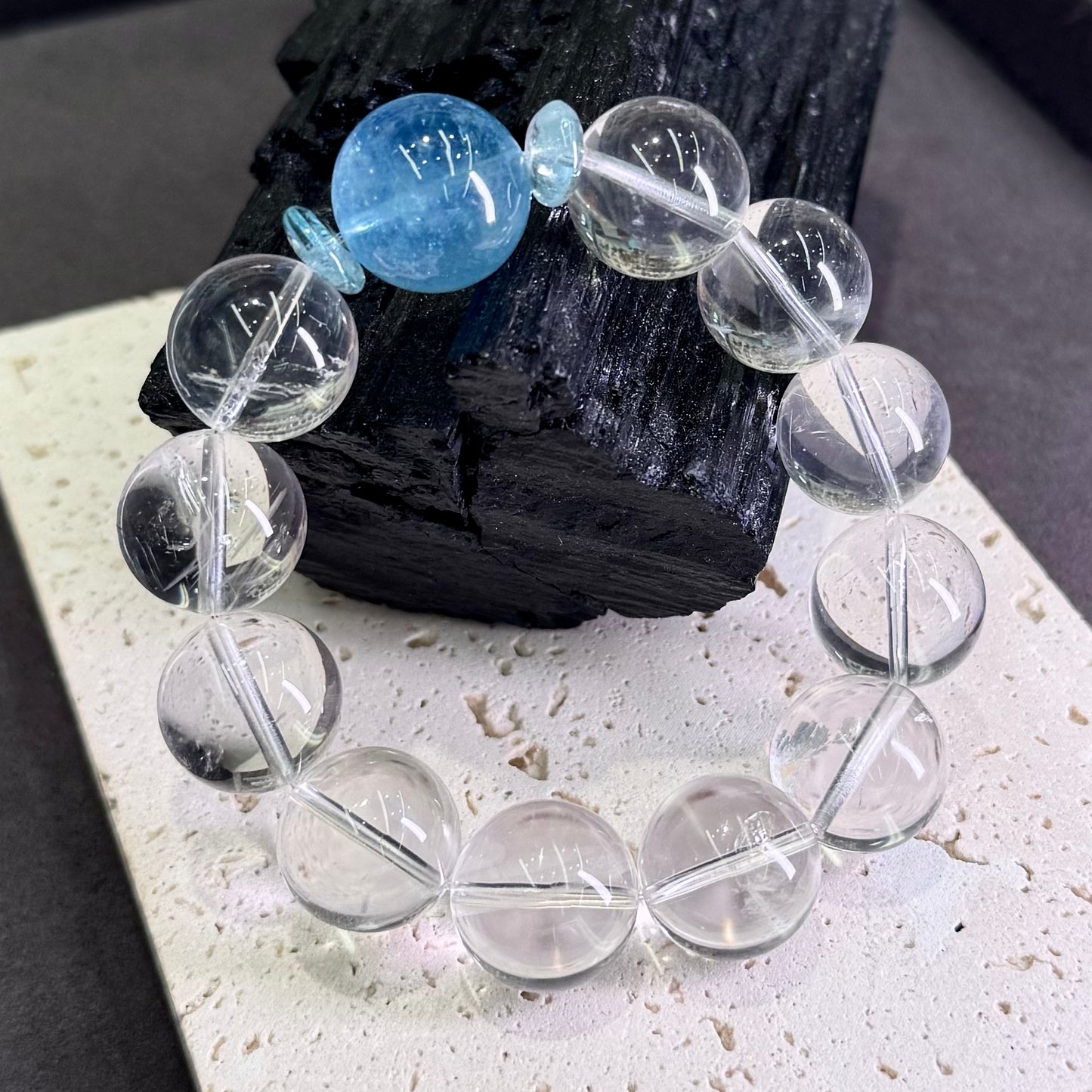 Devil Blue Aquamarine, Blue Topaz & Clear Quartz Bracelet 魔鬼蓝海蓝宝 蓝托帕 白水晶 - Deep Ocean 深海