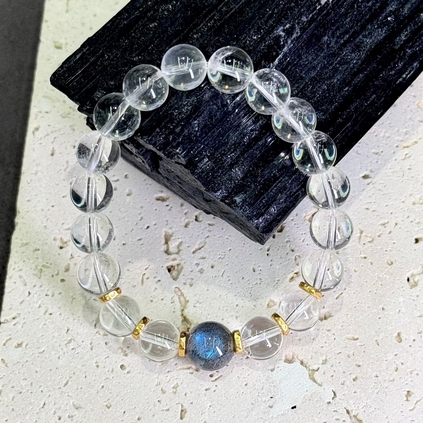 Grey Moonstone & Clear Quartz Bracelet 灰月光 白水晶 - Moonlight 清辉月